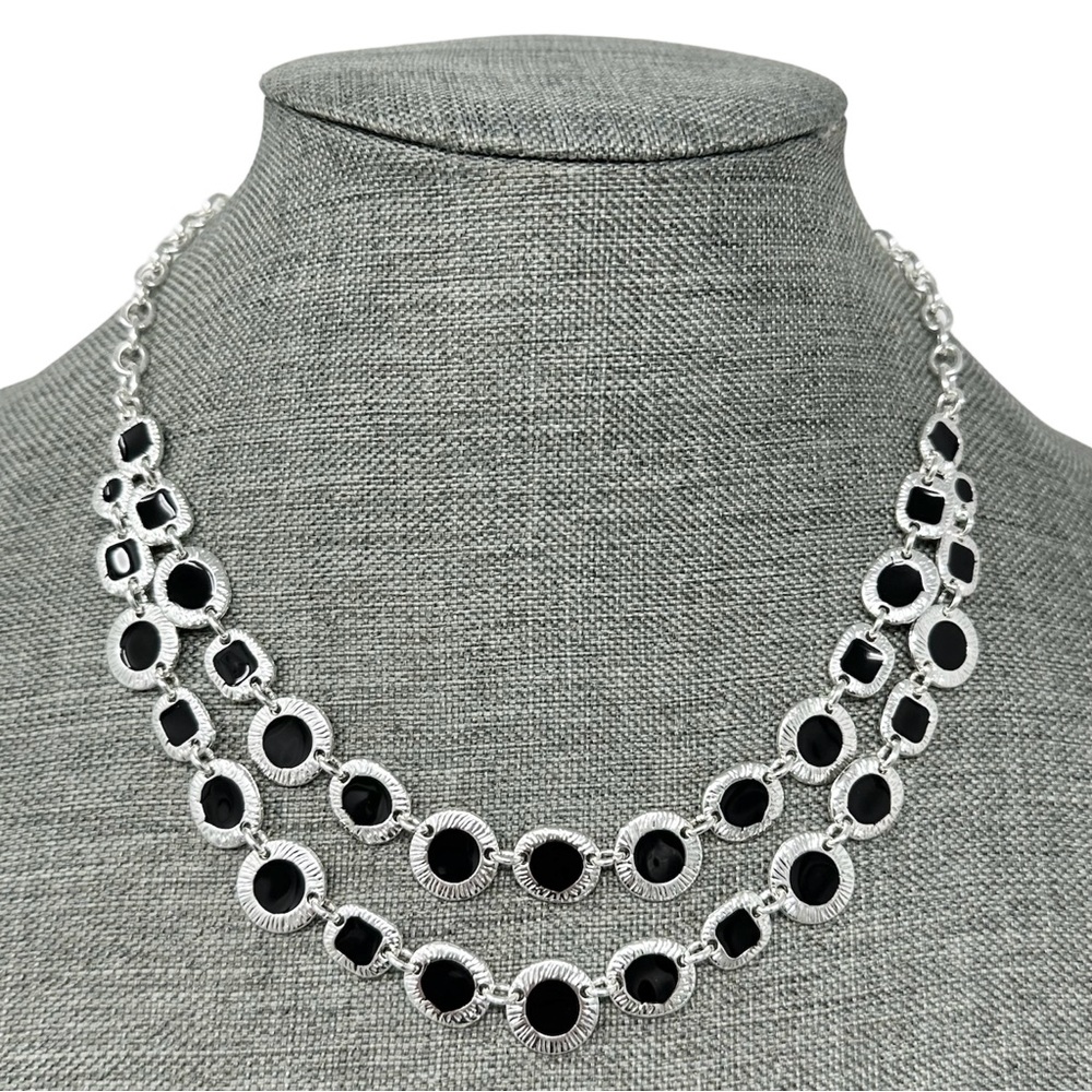 Vera Bradley Silver Tone Black Enamel Layered Necklace NWT